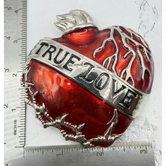 True Love Red Flame Heart Belt Buckle 3.75&Prime; Silver Tone Biker