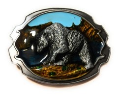 Bear grizzly Black belt buckle Scenery 3.1×2.4&Prime; Full Metal Outdoors USA Seller