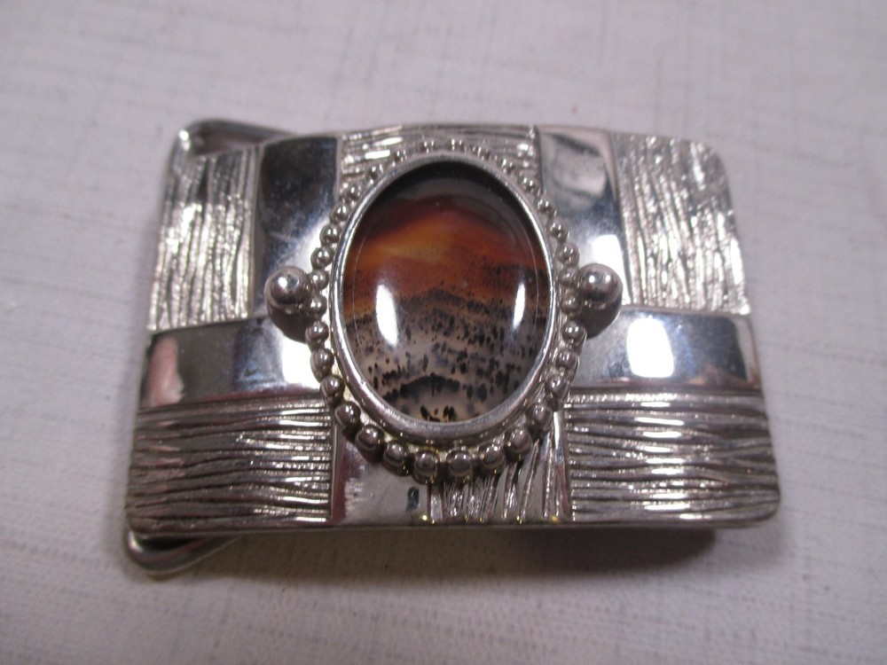 Classic Vintage Western Cowboy Cowgirl Antiqued Silver Belt Buckle With Stone