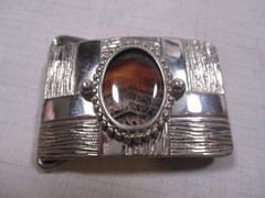 Classic Vintage Western Cowboy Cowgirl Antiqued Silver Belt Buckle With Stone
