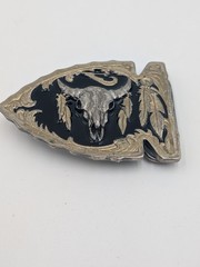 Siskiyou 1992 Enamel Buffalo Skull Belt Buckle Pewter black Color USA Made