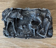 Vintage Pewter 3D Belt Buckle Arroyo Grande Buckle Co. 1981 Gold Mining Panning