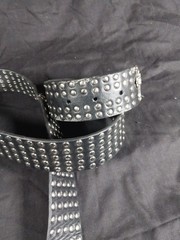 Studded Leather Belt With Skelton Hand Buckle 42&Prime;