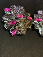 Vintage Collectible Two Part Silver Tone Pink Rhinestones Metal Belt Buckle