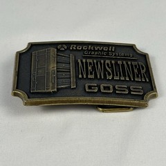 Vintage Rockwell Graphic Systems Newsliner Goss Belt Buckle Brass Industrial