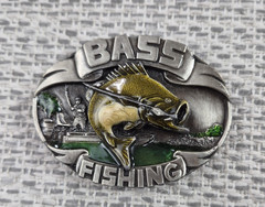 Vintage Siskiyou Belt Buckle Mens Pewter Bass Fishing 1986 Western Oval