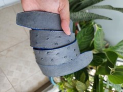 3.8CM Gray/Blue 100% Genuine Ostrich Leather Skin Men Belts Buckle-Handmade