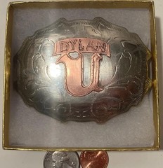 Vintage 2002 Metal Belt Buckle, Silver and Copper, Dylan, Nice Design