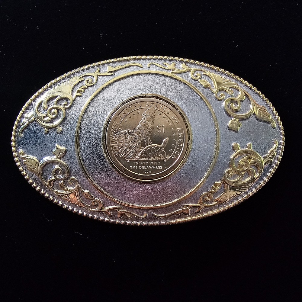 Belt Buckle With 1$ Coin (Treaty With The Delawares)
