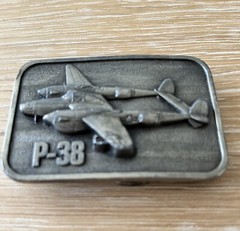 P-38 WWII Fighter Plane Vintage 80s Belt Buckle Military Air Force USA Western
