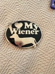 Ripple Junction I Love My Wiener Belt Buckle Silver Tone Black Enamel Y2K