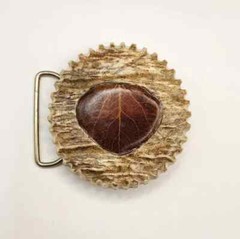 Moose Antler Belt Buckle Resin Leaf Inlay Artist from Montana Statement Men&rsquo;s