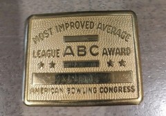 Vintage ABC Bowling League Award Brass Belt Buckle Most Improved Average Free SH