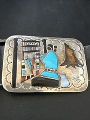 Turquoise Onyx Zuni Sterling Silver Sun Face Inlay Old Pawn Belt 40&Prime; 17406