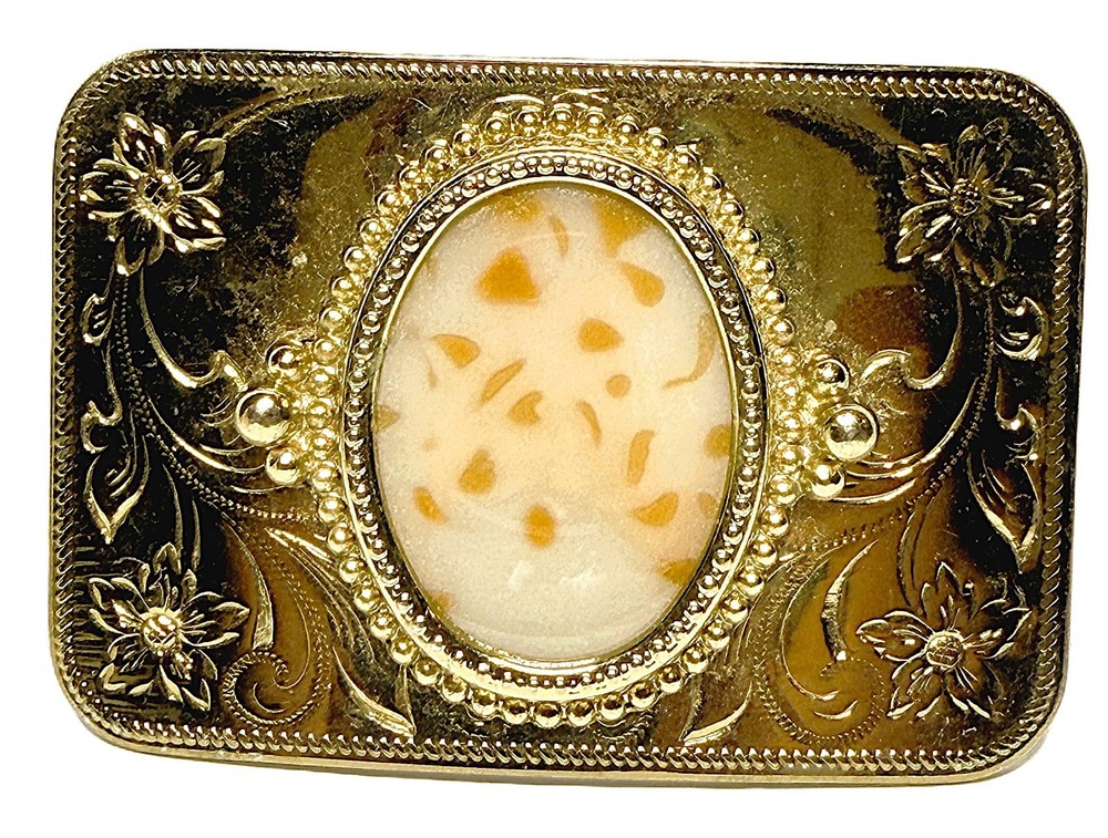 Vintage Western Belt Buckle Gold Tone Floral Cowboy Southwestern Stone