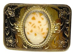 Vintage Western Belt Buckle Gold Tone Floral Cowboy Southwestern Stone