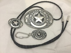 3 piece box set Great Seal of Texas Buckle Belt Buckle, Bolo & Key Ring Silver