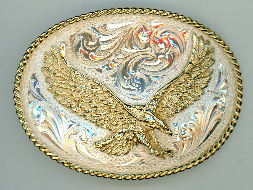 Vintage Montana Silversmiths Flying Eagle Belt Buckle Silver Plate Gold Tone