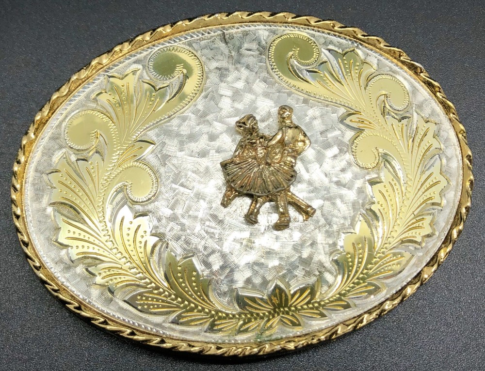 Men&rsquo;s W USA Square-Dancing Western 2-Tone Oval Belt Buckle (RF1064)