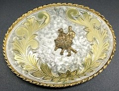 Men&rsquo;s W USA Square-Dancing Western 2-Tone Oval Belt Buckle (RF1064)