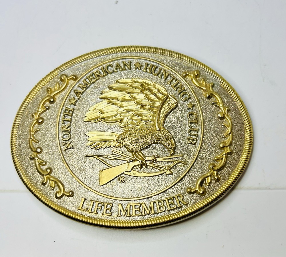 North American Hunting Club Life Member Eagle Oval Western Belt Buckle 1.5&Prime;