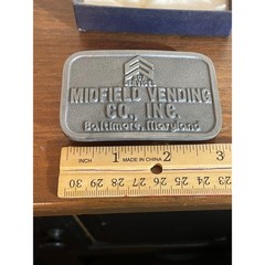 Vintage Midfield Vending Co Baltimore Maryland Belt Buckle Hit Line USA Pewter