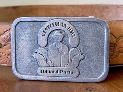 Vintage Western Tooled Leather Belt GENTLEMAN JIMS BILLIARD PARLOR , MN Buckle