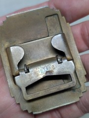 1950s vintage VERITHIN belt buckle « W » high school BRASS giant grip WESTERN