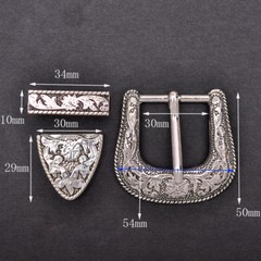 Western Cowboy Silver Flower Engraved Belt Pin Buckle 3pc/Set Fits 1-1/8&Prime; Strap