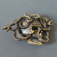 Casting Solid Brass Skull Snake Belt Buckle,Punk Skull Unique Men&rsquo;s Buckle, gift