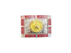 Western Buckle Gold Red Silver Texas Lone Star Cowboy 2 » Buckle Hebilla Vaquero