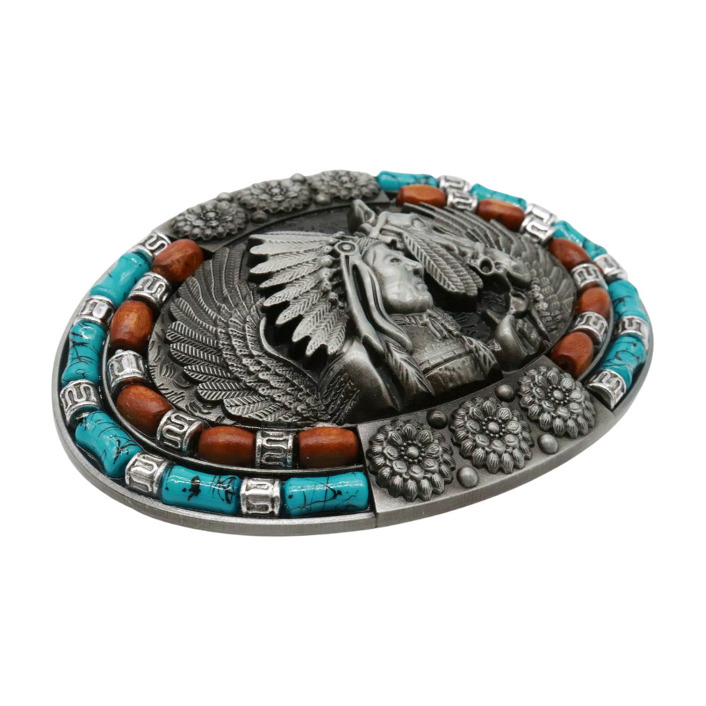 Men Women Dark Silver Metal Belt Western Native Indian Warrior Horse Oval Shape
