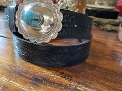 Navajo James Reid style Sterling Silver Turquoise Belt Buckle 37-39-1.5”🐂✅