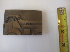 VTG RJ Brass Belt Buckle ECU Transportation Hauling Earth Moving Truck Good Cond