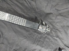 Studded Leather Belt With Skelton Hand Buckle 42&Prime;