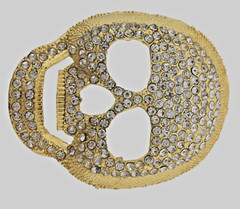 Skull Belt Buckle Gold Metal Bling Rhinestones Halloween Pirate sign Costume New