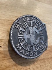 HY Capacity Belt Buckle Collector SOLID METAL Man Cave Patina Mahon Dist. BROKEN