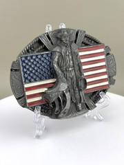 American Flag Cowboy Belt Buckle Western Patriotic Stars Stripes Enamel