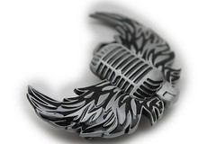 Men Women Silver Buckle Western Hip Hop Radio Music Microphone Fire Wings Rocker