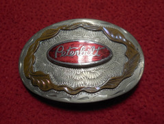 Vintage German silver & enamel 1970`s Peterbilt western theme belt buckle 359