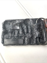 Silver Bowling Belt Buckle Vintage Buckle 1985 Leather Belt Fits 46&Prime; Length