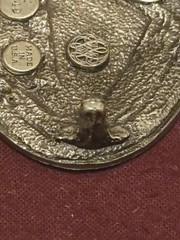 VTG Belt Buckle BARN 1984 Bergamot Brass Works Pewter Farming T 149 Made in USA