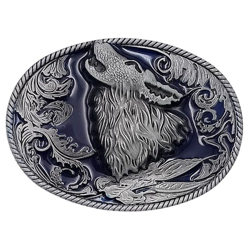 Mens Wolf Howling Metal Belt Buckle Western Indian Design Eagle Feathers