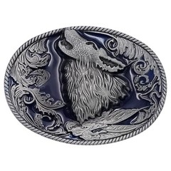 Mens Wolf Howling Metal Belt Buckle Western Indian Design Eagle Feathers