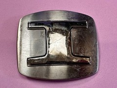 Custom Initial Block Letter I Silver Tone Outlined Reflective Retro Belt Buckle