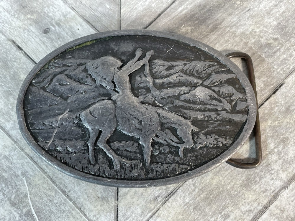 Bergamot Brass Works 1977 Belt Buckle American Indian On Horse