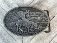 Bergamot Brass Works 1977 Belt Buckle American Indian On Horse