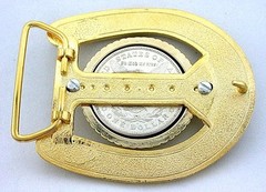 1921 Morgan Dollar Antiqued Red Coral Cabochon Gold Color Horseshoe Belt Buckle
