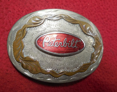 Vintage German silver & enamel 1970`s Peterbilt western theme belt buckle 359