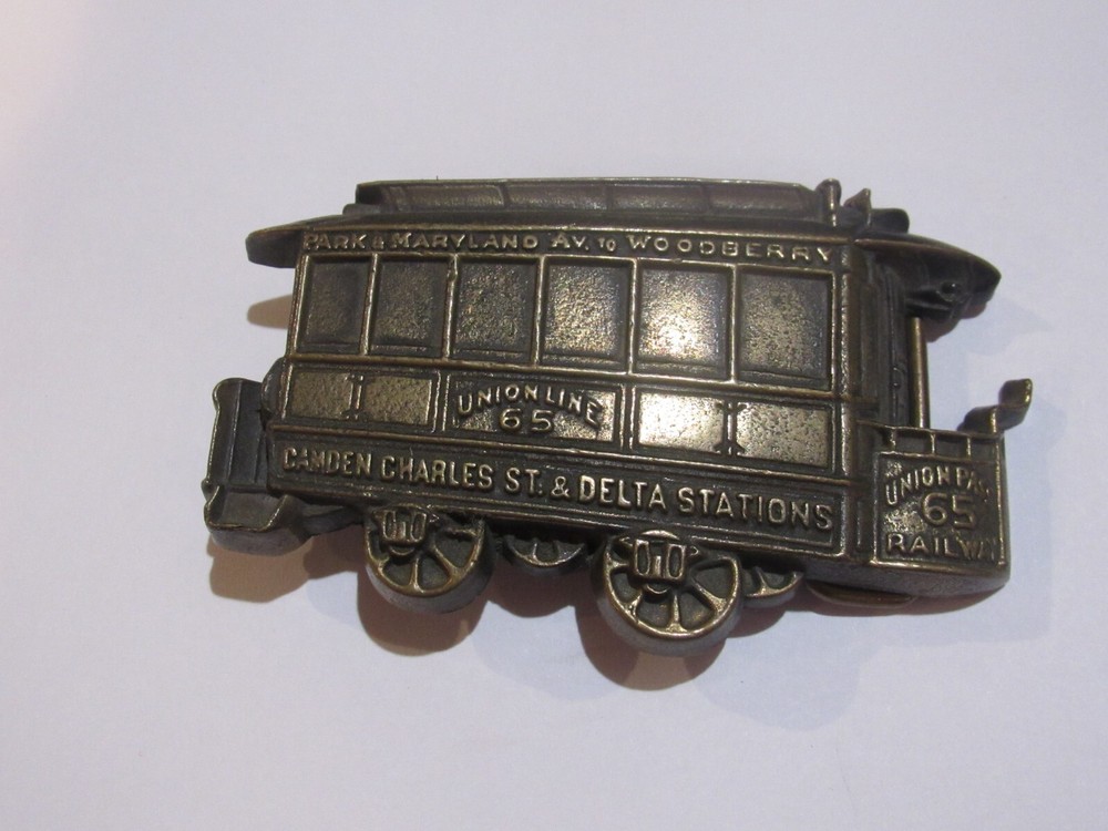 vintage 1979 solid brass Union Pass 65 Railway die-cut train car belt buckle